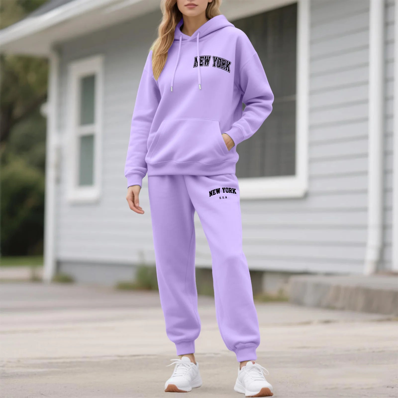 Two-Piece Tracksuit For Women Letter Print Hoodie And Pants Set Long Sleeved Hooded Sweatshirt+Sweatpants Suit Casual Sportswear