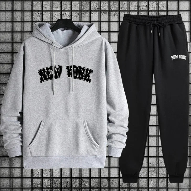 2026 Hot Sale Mens Sportswear 2pcs Set Hoodie and Sweatpants Autumn Winter Daily Casual Sporty Jogging Suit Urban Fashion Outfit - ATFH