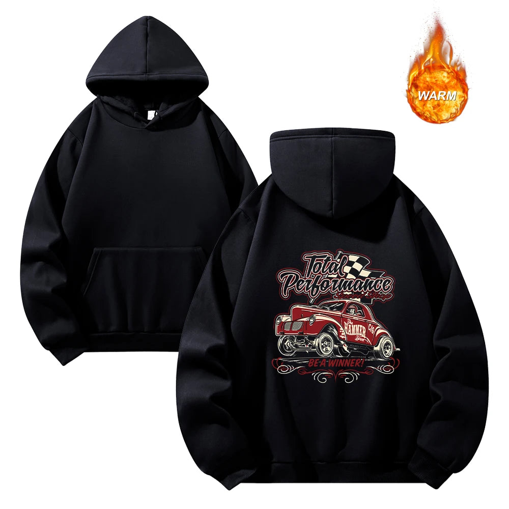 Men's Hoodies With Colorful Car Print Thickened Oversized Hooded Sweatshirt Autumn And Winter Casual Warm Pullover Sweatshirt - ATFH