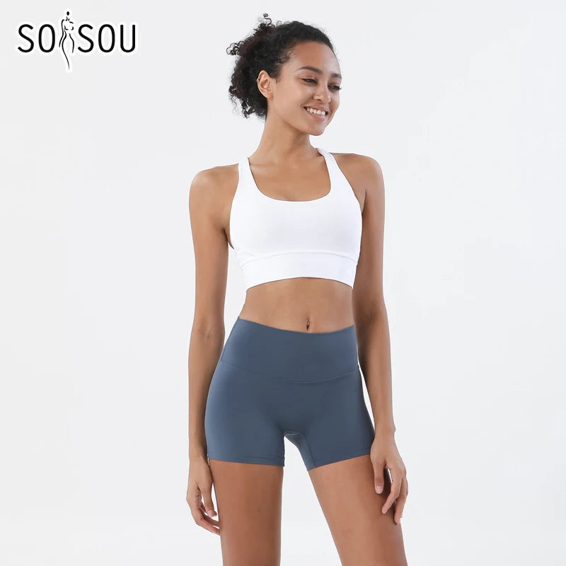 SOISOU Gym Womens Clothing Shorts Sets Yoga Women's Tracksuit Sexy Bra High Waist Short Sportwear Elastic Set Woman 2 Pieces - ATFH