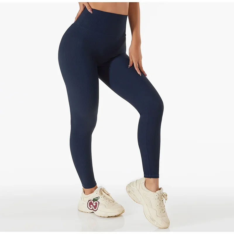WAREBALL High Waist Yoga Pants New Ribbed Seamless Gym Leggings Sport Women Fitness Female Legging Tummy Control Running Tights - ATFH