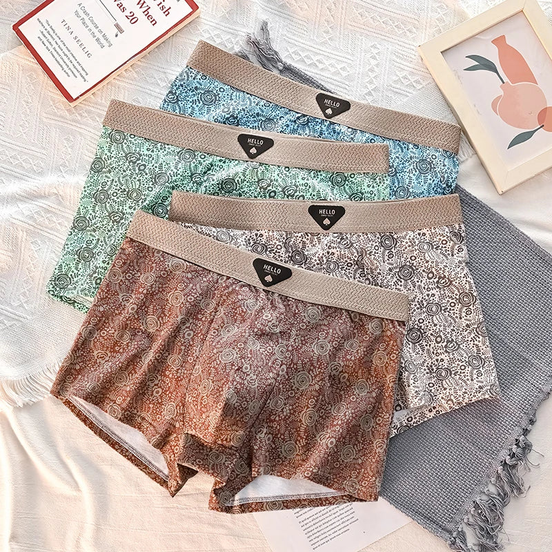 4pcs Men Underwear Cotton Men Boxer Shorts Medium Waist Breathable Men Panties Larger Size 6XL-Lot Soft Comfortable Men Boxer