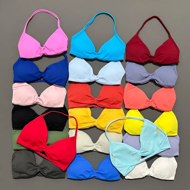 Sports Strappy Bra Yoga Underwear Women Gym Top Running Exercise Backless Bra High Support Active Wear Fitness Workout Halter - ATFH