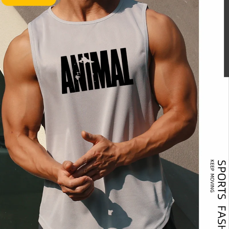 Men's Quick Drying Sleeveless shirt animal Bodybuilding Workout Tank Tops Muscle Fitness Shirts Male Gym Stringer Vest