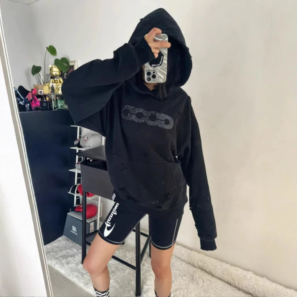 Goodbrand New 2026 Premium Quality Distressed Hoodie with Ripped Holes and Heavy-Duty Construction Unisex Letter Print - ATFH
