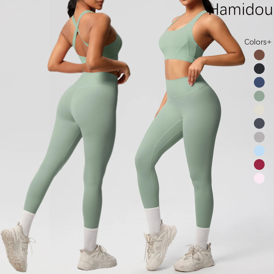 Women 2pcs Patchwork Sport Yoga Suit Training Sleeveless Sport Gym Tops  Tummy Control Slimming Booty Leggings Yoga Suit Sports - ATFH