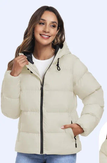 Women Lightweight Jacket Hooded Coat Zipper Pocket Fashion Casual Warm Coat with a Hat Autumn Winter Coat