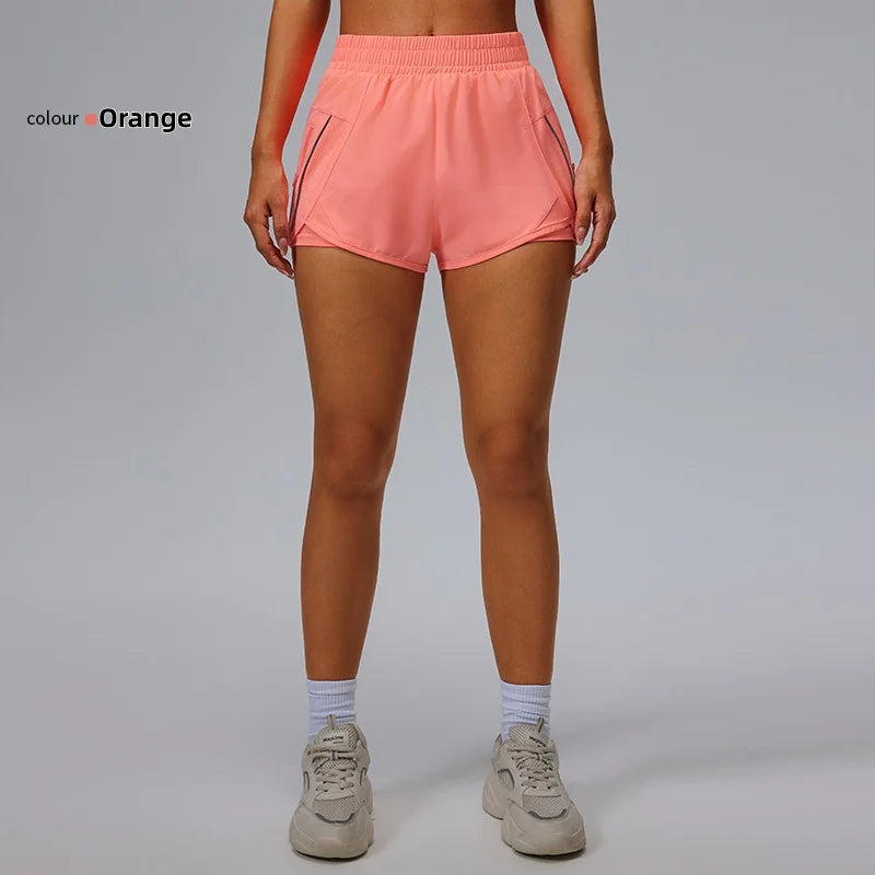 Sports pocket shorts, women's running loose three quarter pants, quick drying lining, anti glare double-layer fitness Tahsi Fashion House