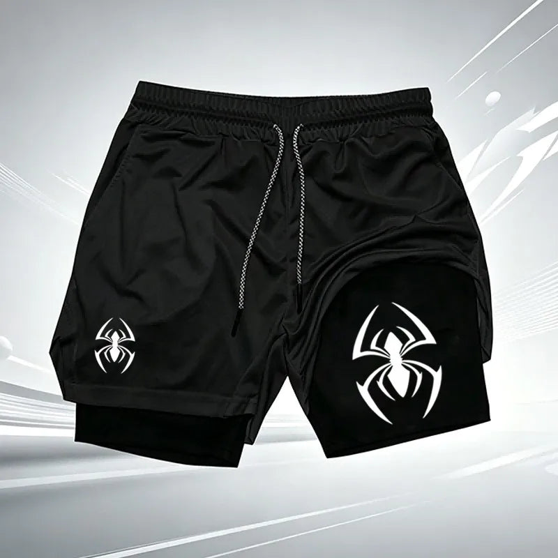 Red Spider Logo 2-in-1 Compression Gym Shorts Men Quick Dry Liner Workout Training Running Sports Athletic Casual wx201