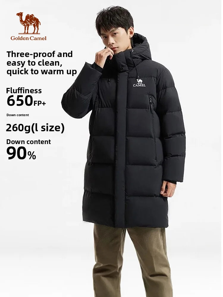 Golden Camel Winter Men Down Jackets Mid-Length Thicken Warm 650FP Duck Down Hooded Ladies Outdoor Camping Coat Hiking Jackets