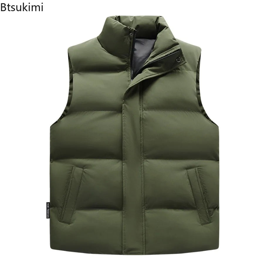 2026 Winter New Down Cotton Vest for Men Solid Color Stand Collar Versatile Sleeveless Vest Cold Resistant Warm Cotton Waistcoat