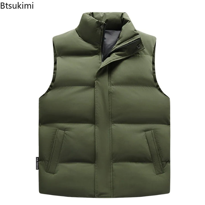2026 Winter New Down Cotton Vest for Men Solid Color Stand Collar Versatile Sleeveless Vest Cold Resistant Warm Cotton Waistcoat