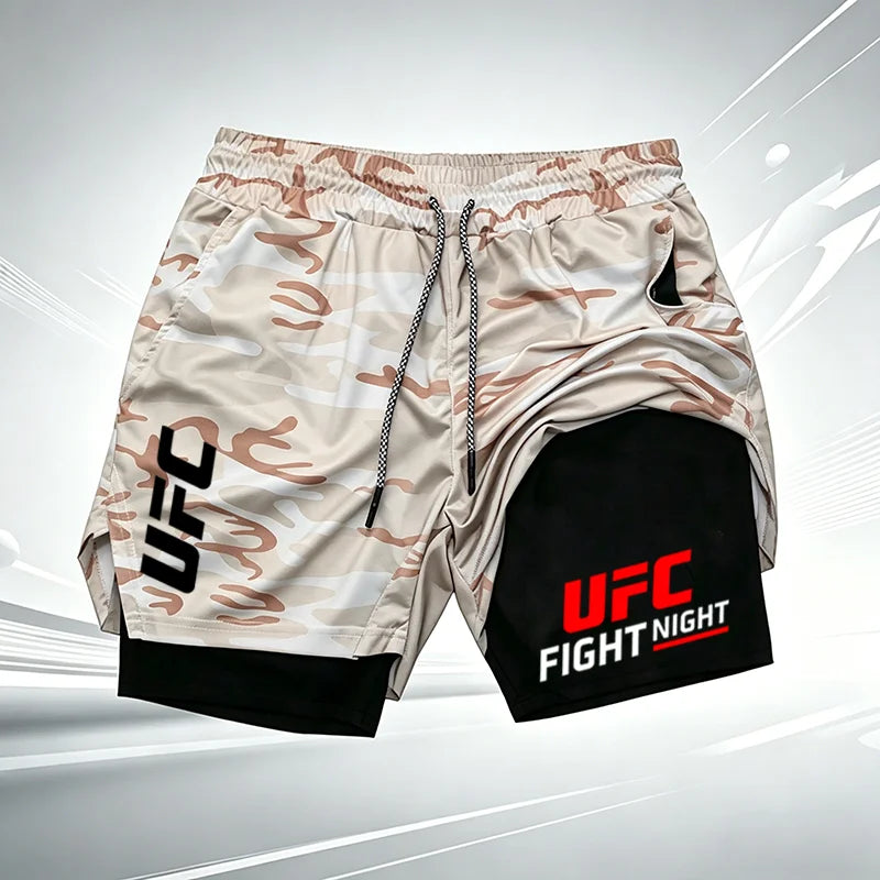 Men's Summer UFC GYM Print 2-in-1 Compression Liner Casual Shorts Quick Dry Gym Training Workout Breathable Running Shorts wx241