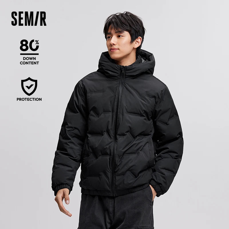 Semir Down Jacket Men 2026 New Waterproof Hooded Outerwear Winter Clothing Solid Color Versatile Thick Down Coat For Man