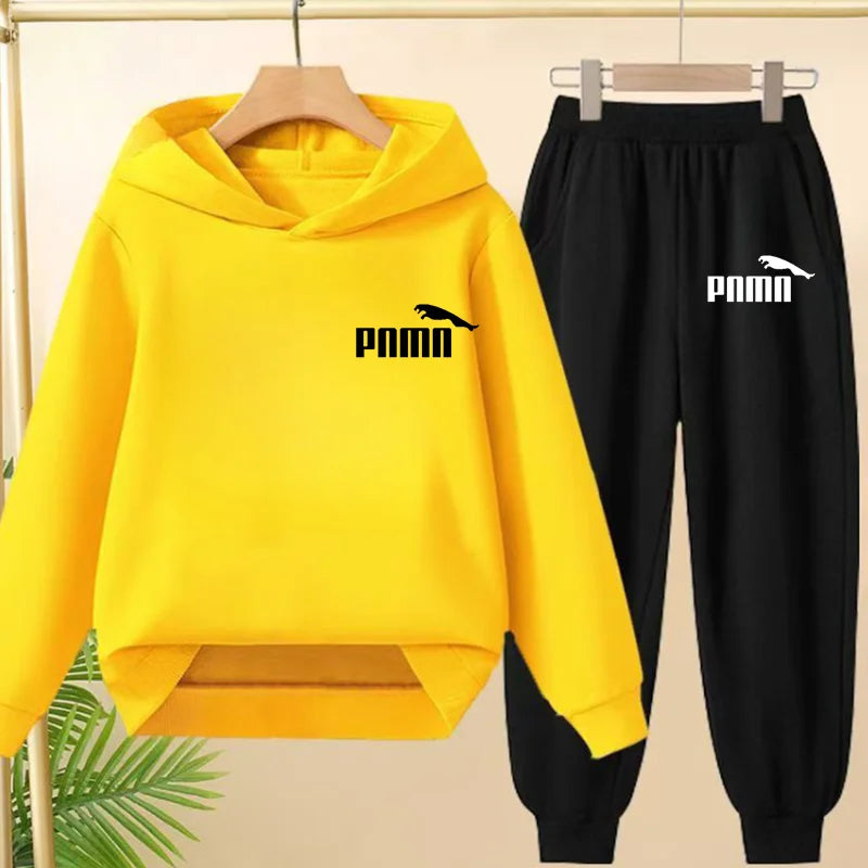 Leisure Children Hoodie Sportswear With Classic Prints Simple Elements Breathable Versatile Two-piece Set For Both Boy And Girl - ATFH