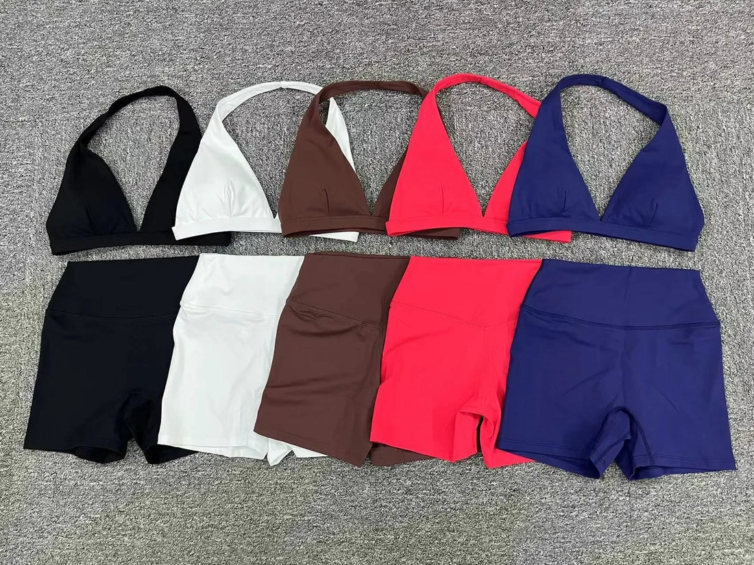 Women Gym Set Push Up Sport Outfit for Woman Sportswear Yoga Clothes Fitness Clothing Tracksuit Activewear White Red Navy Coffee - ATFH