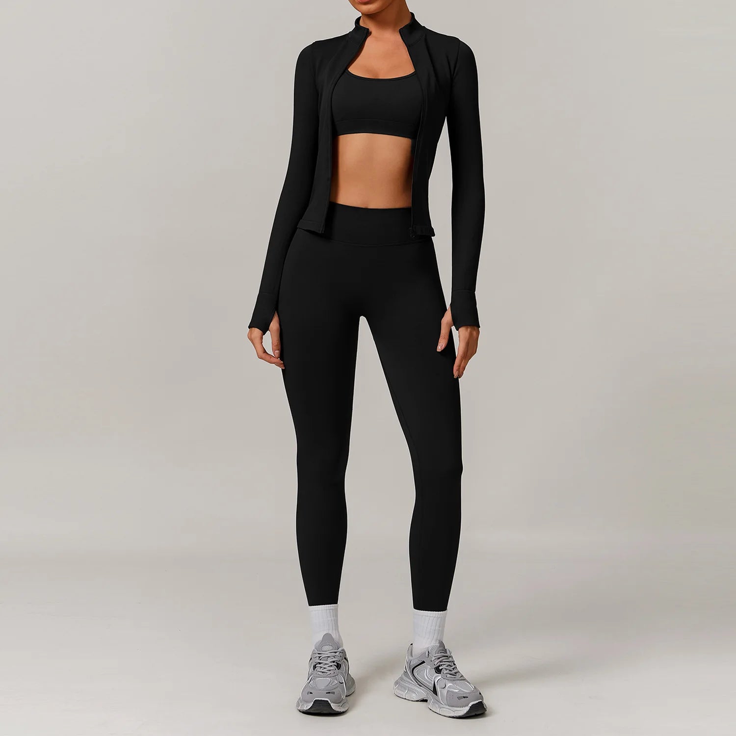 Yoga Set 2/3PCS Gym Clothes Sportswear Yoga Suits For Women Long Sleeve Crop Top Fitness Set Tracksuits Sports Bra Gym Leggings - ATFH