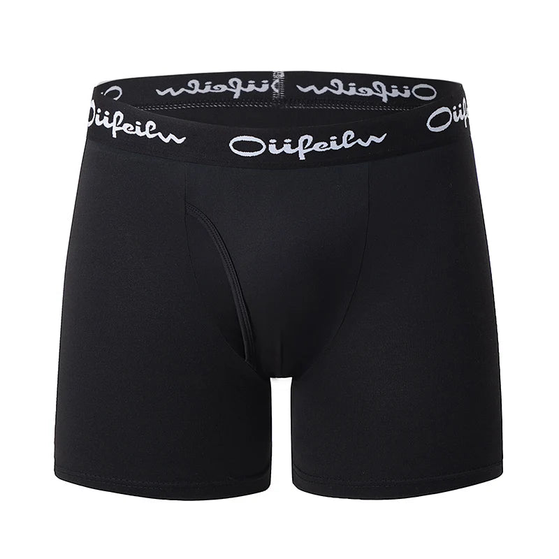 5-piece Set Of Men's Black Classic Four Cornered Long Underwear Quick Drying Comfortable Sporty Youth Flat Underwear Trendy