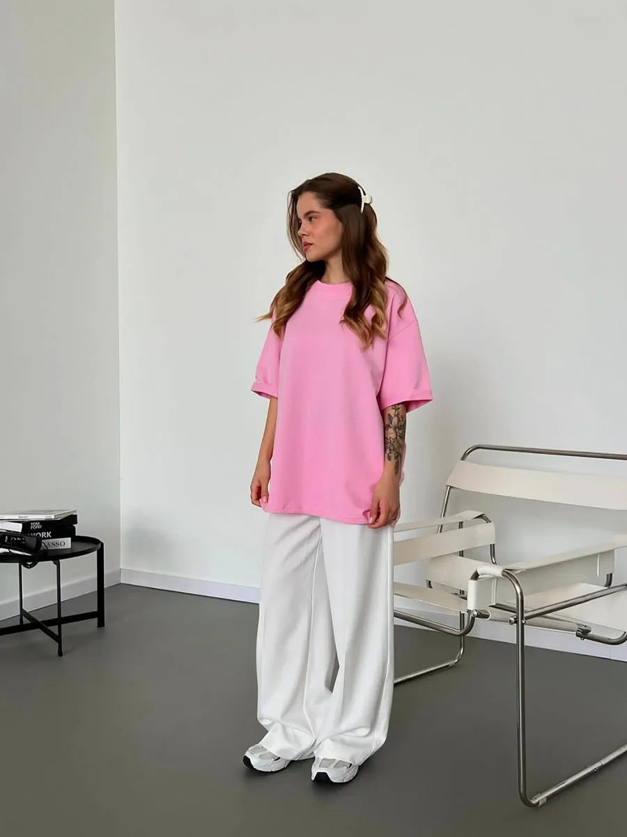 Hirsionsan Basic Cotton T Shirt Women 2026 Summer New Loose Solid Tees 19 Color Casual Loose Tshirt Oversized O Neck Female Tops - ATFH
