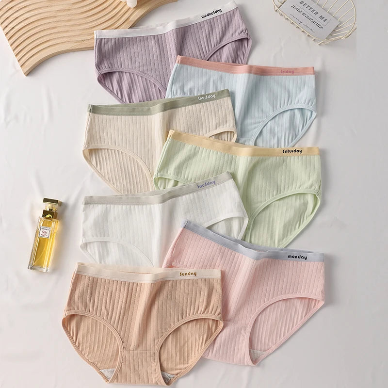 7PCS/Set Cotton Women Panties Breathable Underwear Week Pants Girls Briefs Solid Panty Underpants Sexy Low Waist Female Lingerie