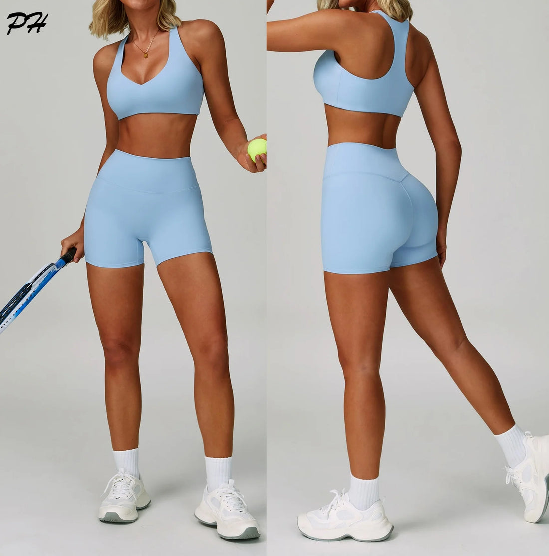Summer Gym Yoga Running Sport Sets Women Tight Shorts Push Up Bras Sport Suits Quick Dry Fitness Workout Sportswear Tracksuits - ATFH