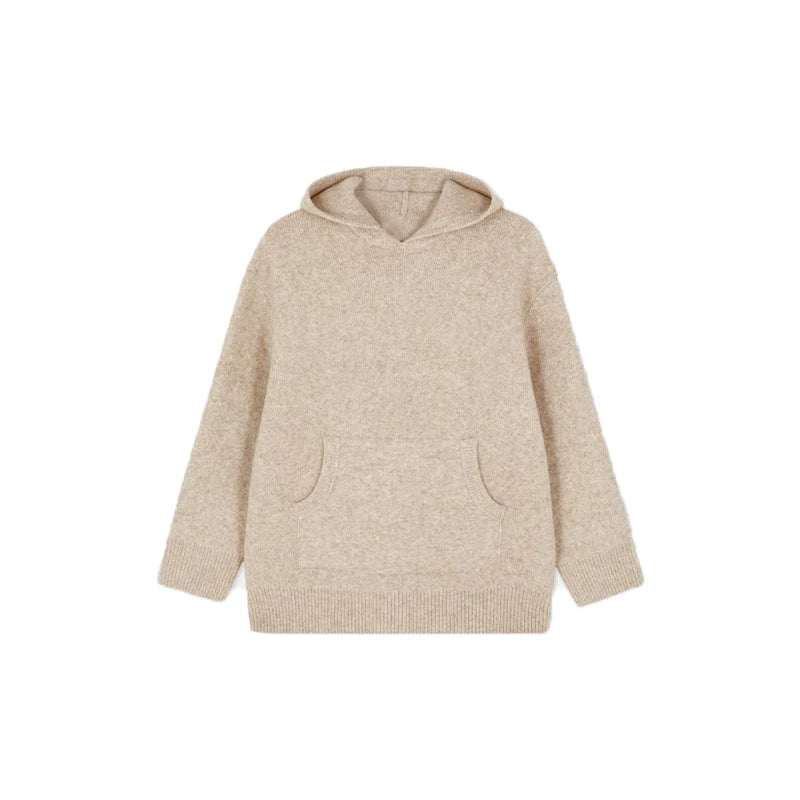 Fashion Lady Knitted Hoodies Sweater Long Sleeve Pocket Drop Shoulder Loose Solid Sweaters Autumn Winter Commuter All-match Tops - ATFH