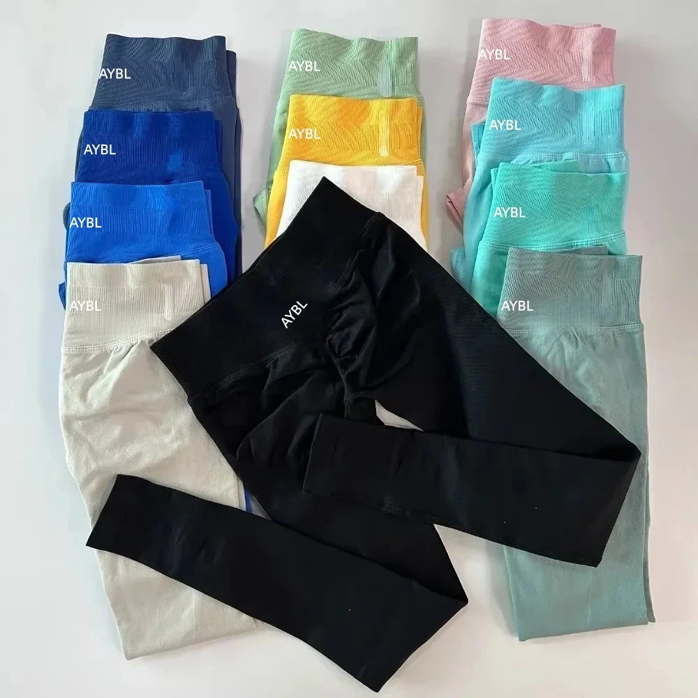 New Release Women‘s Low Ribbed Band Scrunch Bum Seamless Yoga Pants Gym Leggings Fitness Sweat Wicking Stretch Workout Tights - ATFH