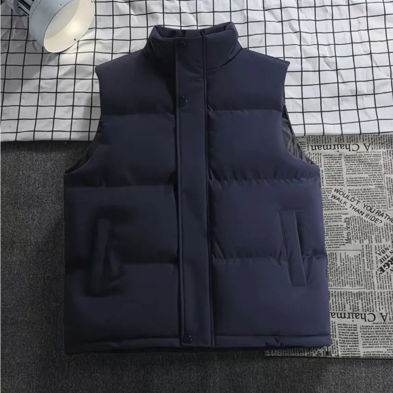 2025 Winter Thickened Cotton Vest for Men Loose Fitting Sleeveless Standing Collar Waistcoat Warm Trendy Outdoor Casual Jacket