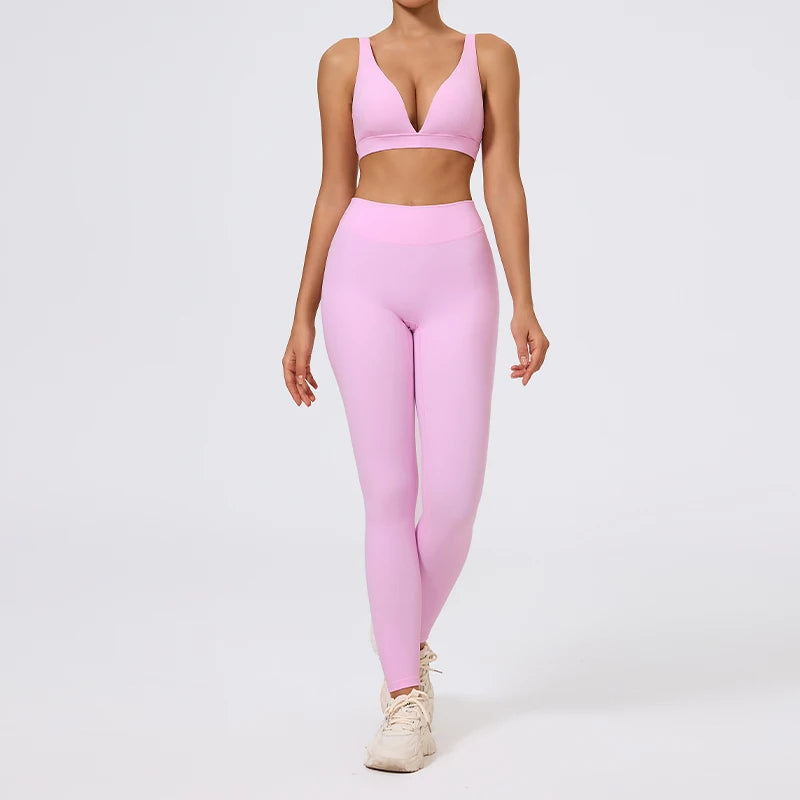 Hearuisavy Summer 2Pcs Women Sports Suit High Impact Push-Up Sports Bra Gym Yoga Tops Underwear High Waist Stretch Fitness Pants - ATFH