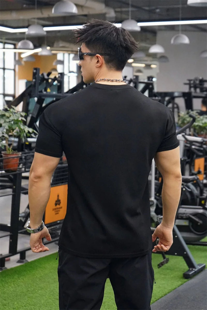 New Summer Leisure Running T-shirt Gym Training tops Elastic Quick Drying pure color Short sleeve sports T-shirt Men sportswear