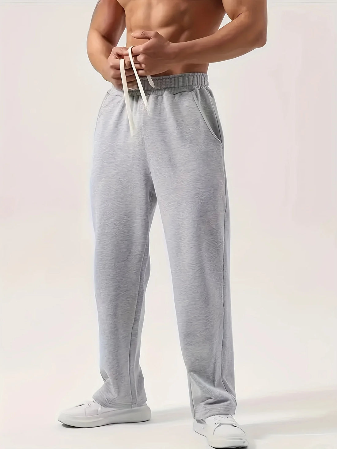 Men's casual athletic trousers loose-fitting straight leg wide-leg style elastic waistband simple solid color pants sweatpants