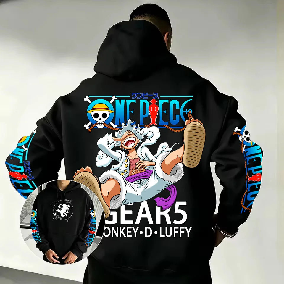 One Piece Luffy Gear 5 Hoodie 2026 New Japanese Anime Fashion Y2K Casual Sportswear Men's Couple Style Hooded Sweatshirt