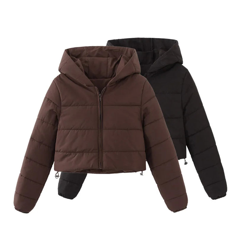 Solid Women Parkas Hooded Slim Fit Parka Zipper Cardigan Jackets Outerwear Pockets High Street Long Sleeve Winter Spliced ATFH