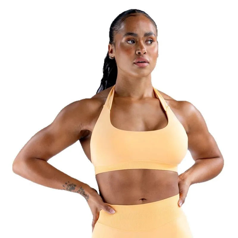 DFEuropean and American Cross-Border Seamless Yoga Set for Women, Halter Neck, Beautiful Back, Sports Bra, High Waist, Hip-Lifti - ATFH