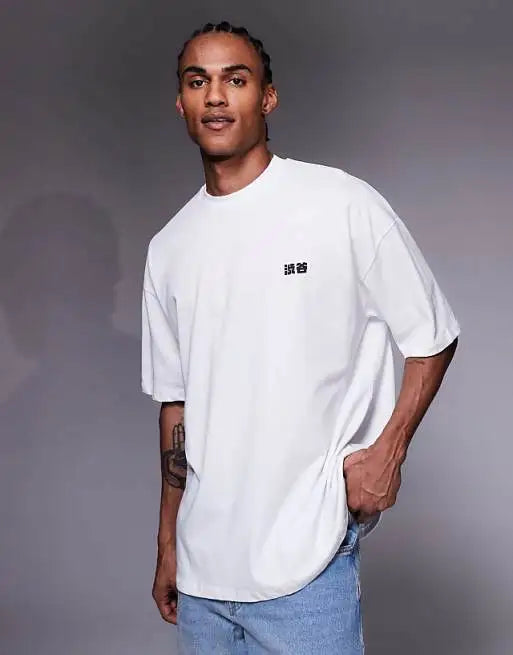 Oversized T-shirt with Kyoto Text Print in White High-end Luxury Unisex Style Both of Men and Women ATFH