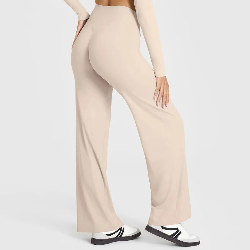 VEQKING Soft Active Women Yoga Pants Strait-leg Yoga Pilates Trousers Naked Feel Gym Fitness Peach Hip Outfits Loose Fit Bottoms ATFH