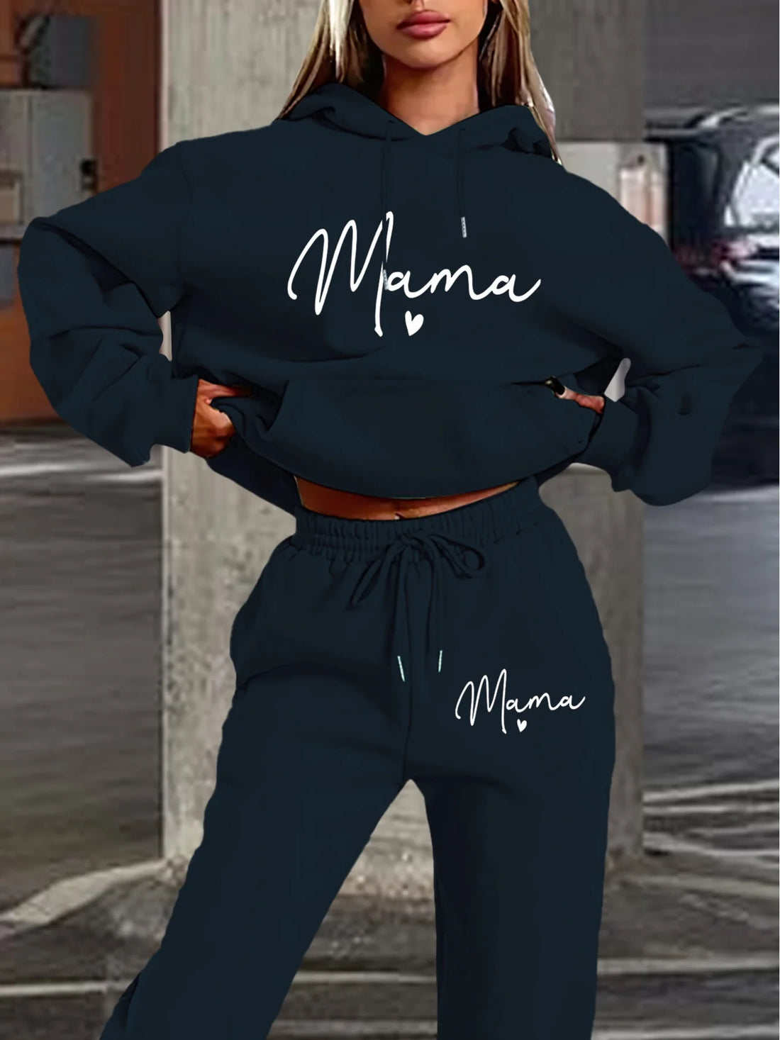 Women's autumn and winter loose hoodie+sweatpants set, hip-hop street casual letter printed fashionable and plush warm clothing