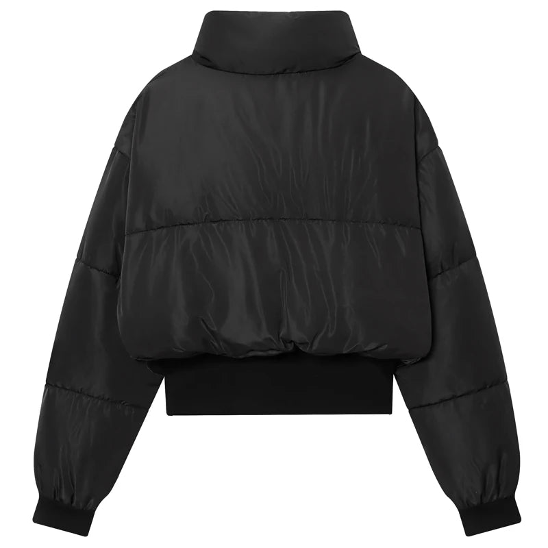 HXAO Black Lightweight Padded Jackets Women's Jacket Winter Crop High Neck Long Sleeve Quilted Jacket Woman Insulated Outerwears