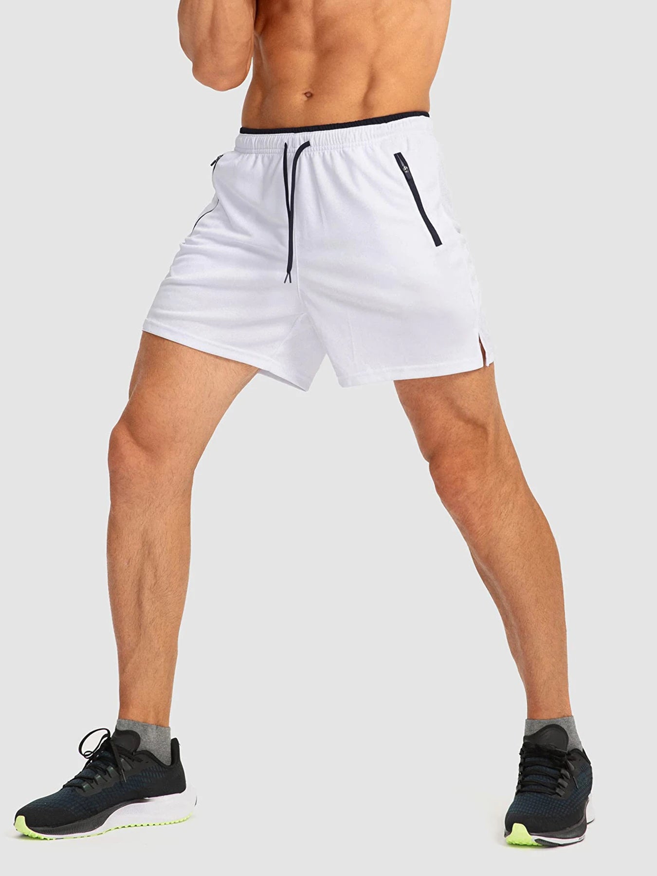 Men's running shorts with zippered pockets, quick-dry, suitable for gym workouts, 5-inch men's shorts