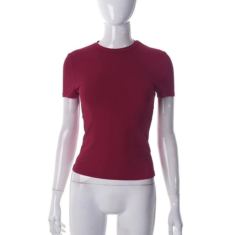 Spring New Short Sleeve T-Shirt Women Solid Simple Casual Soft All-Match Hot Basic Crop Tops Tees Summer Fashion - ATFH