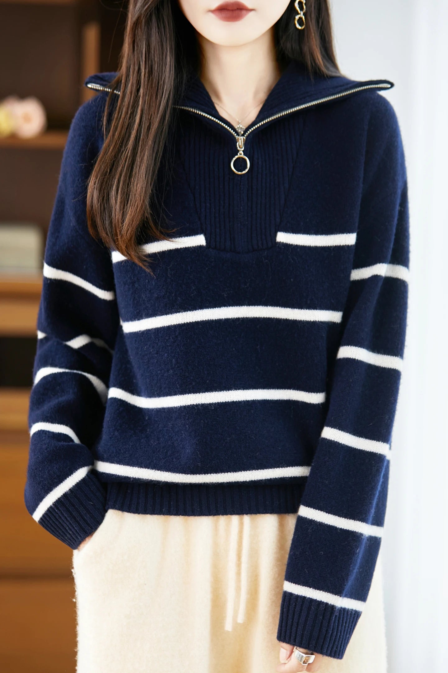 Women's 100% Merino Wool Sweater High Quality Autumn Winter Casual Pullover Knitwear Korean Style Popular Female Clothing - ATFH