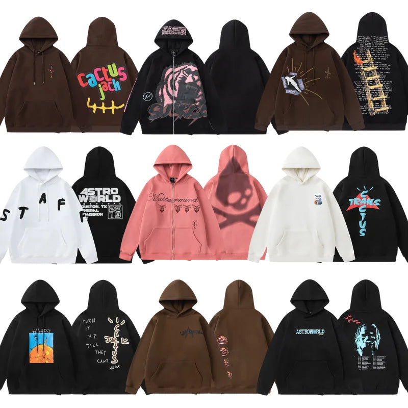 Cactus Jack Hoodies High-quality Casual Loose Skull Print Zipper Hooded Sweatshirt Jackets for Men Women Harajuku Streetwear - ATFH