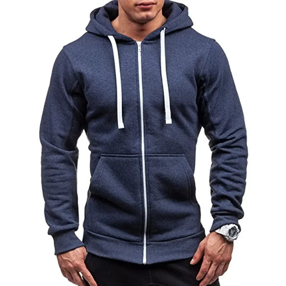 Casual Sweatshirt Zip Hooded Sweatshirt Jacket Mens Solid Colour Cardigan Hooded Jackets Spring Autumn Male Tops - ATFH