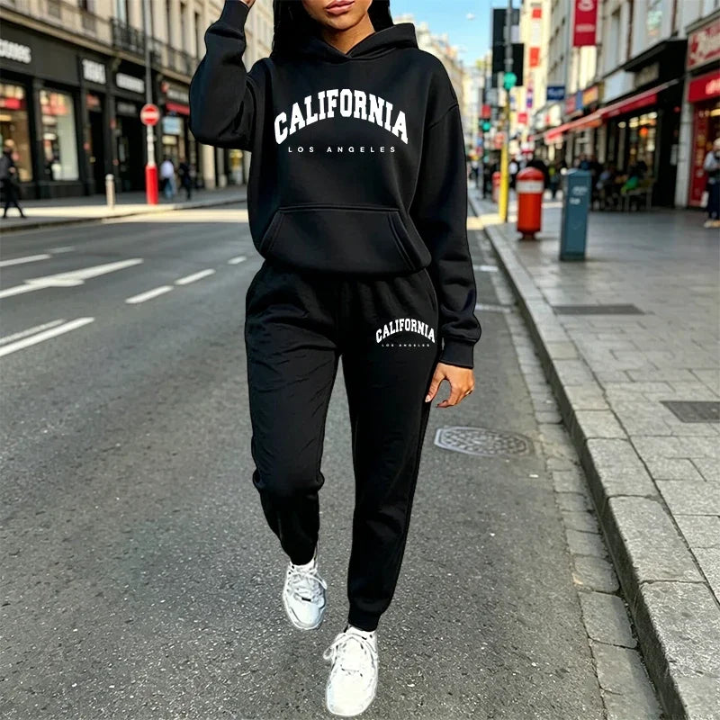 Hot Sales Womens Outfits Casual Hooded Sweatshirt 2Pcs Suit Outdoor Street Clothes AutumnWinter Trend Woman Pants Sets Tracksuit