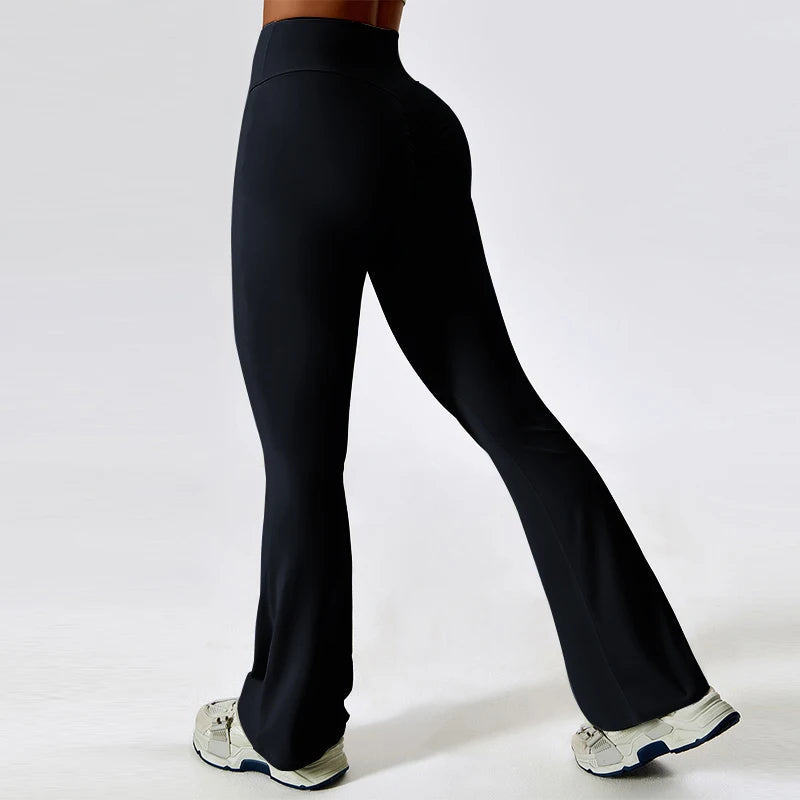 Sexy Flared Leggings Women's Running Pants Scrunch Butt Trousers Cross Waist Sports Tights Woman Wide Leg Fitness Workout Legins ATFH
