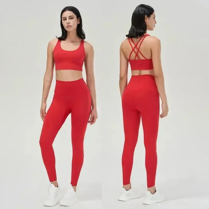Women's 2 Piece Sports Set - High Waist Booty-Lifting Leggings with Back Pocket & Sports Bra Yoga/Gym/Running Workout Outfit - ATFH