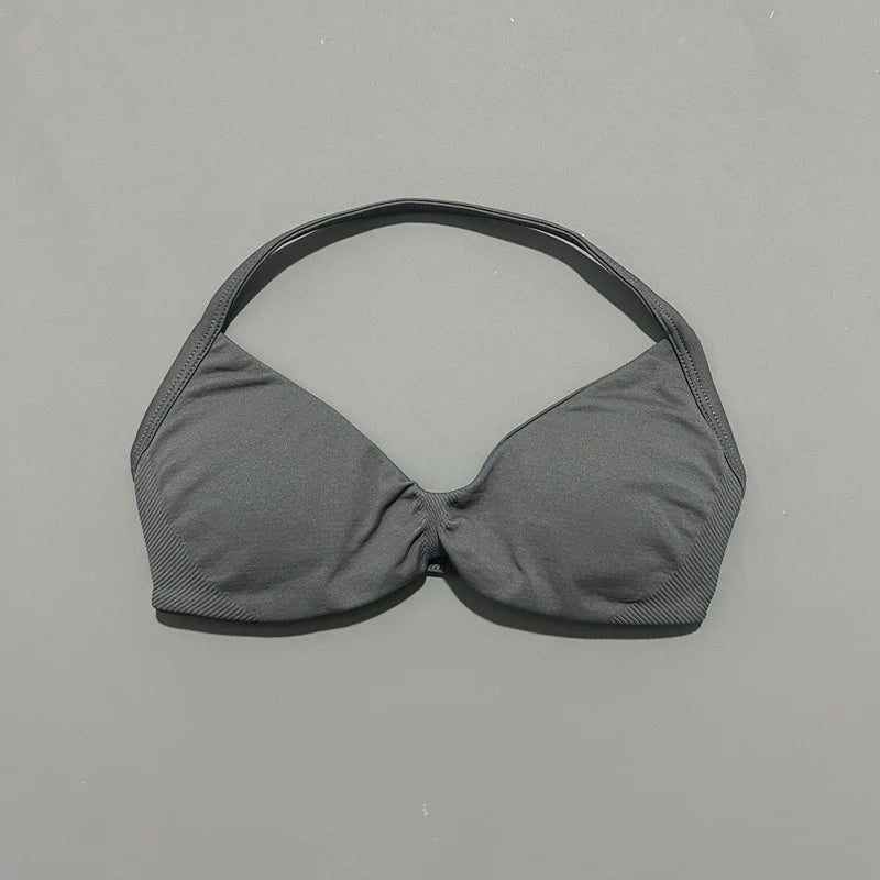 Sports Strappy Bra Yoga Underwear Women Gym Top Running Exercise Backless Bra High Support Active Wear Fitness Workout Halter - ATFH