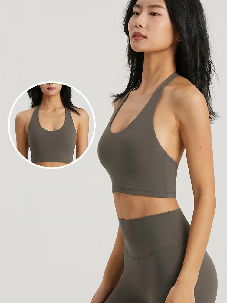 Yoga Tank Top Women Hanging Neck Yoga Top Breathable Shockproof Sports Vest Fitness Sport Bra Gym Crop Top Running Sportswear - ATFH