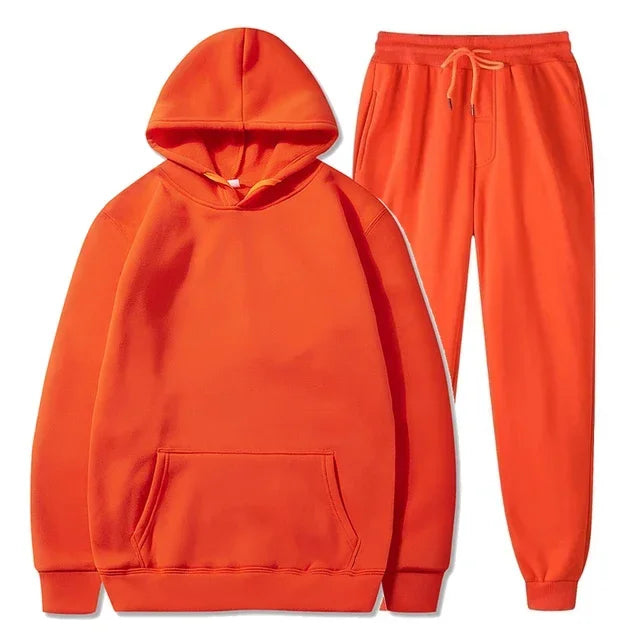 Basic Fleece Hoodies And Sweat Pants Set Men Jogger Set Wholesale Track Suit Sportswear Tracksuits Unisex Ensemble Jogging Homme - ATFH