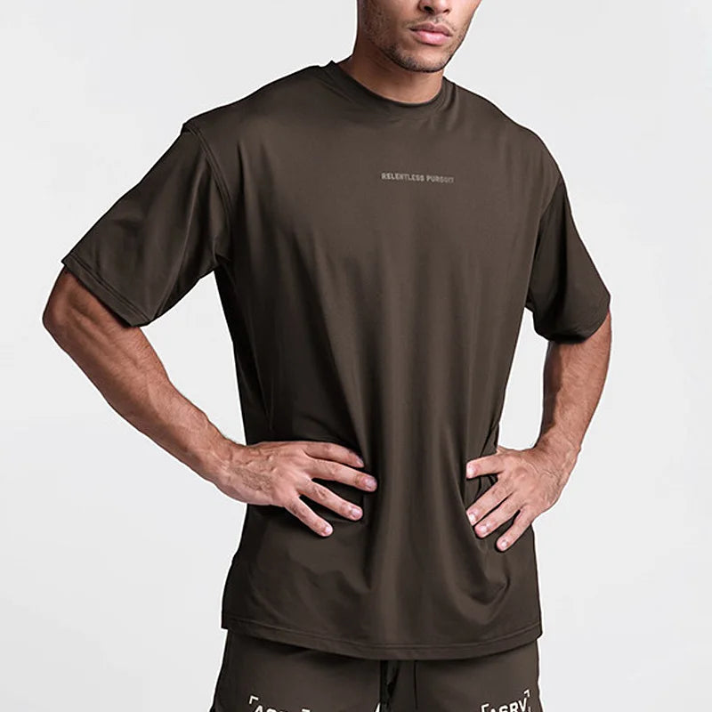 Men's Gym Polyester Quick Dry Running T Shirt Fitness Casual Shirt Training Exercise Clothes Sport Shirt Tops Lightweight ATFH